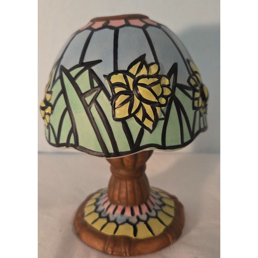 Tiffany Style Candle Holder Floral Stained Glass Look Ceramic